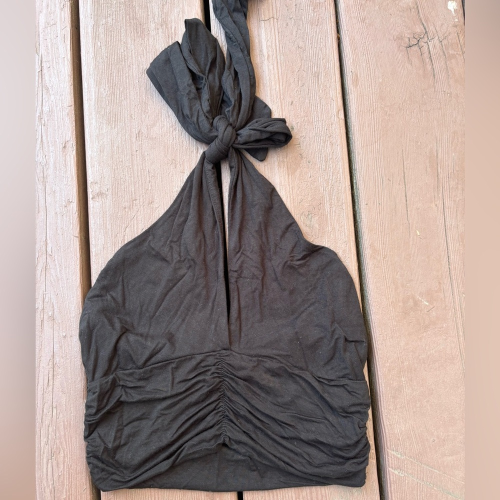 Final Touch Black Halter Tie Top